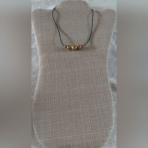 Handmade Gold Pearl & Black Leather Necklace